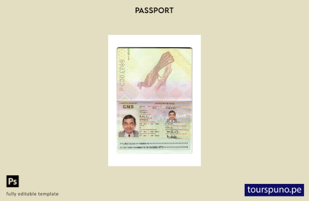 Plantilla actual de pasaporte de Gambia lista para imprimir